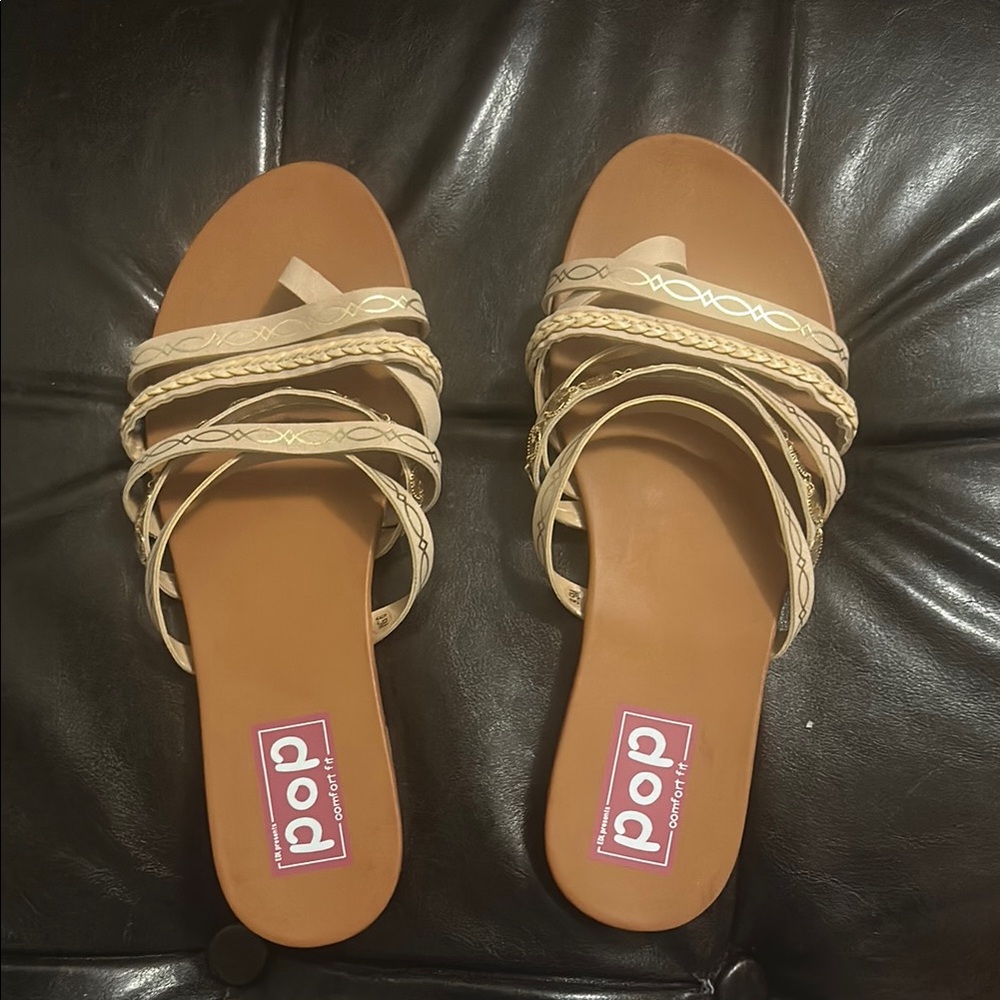 Pop Tan Sandals with Crisscross Straps
